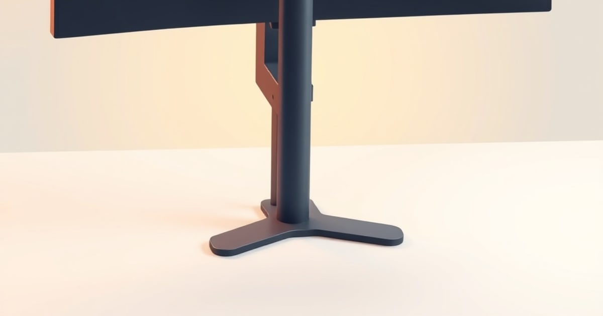 Isometric illustration of a monitor stand and its weighted base on a desk, representing mounting a display that lacks VESA holes
